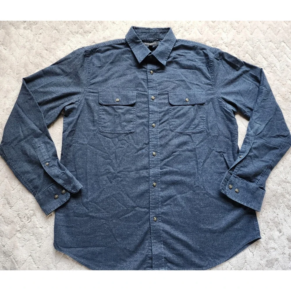 Banana Republic Mens Navy Blue Flannel Button Down Shirt Standard Fit Large